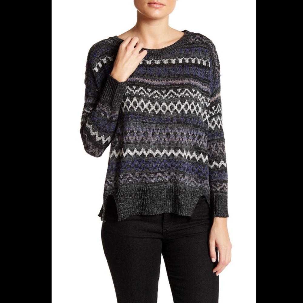 14th & UNION Grey Fair Isle Knit Pullover Sweater S